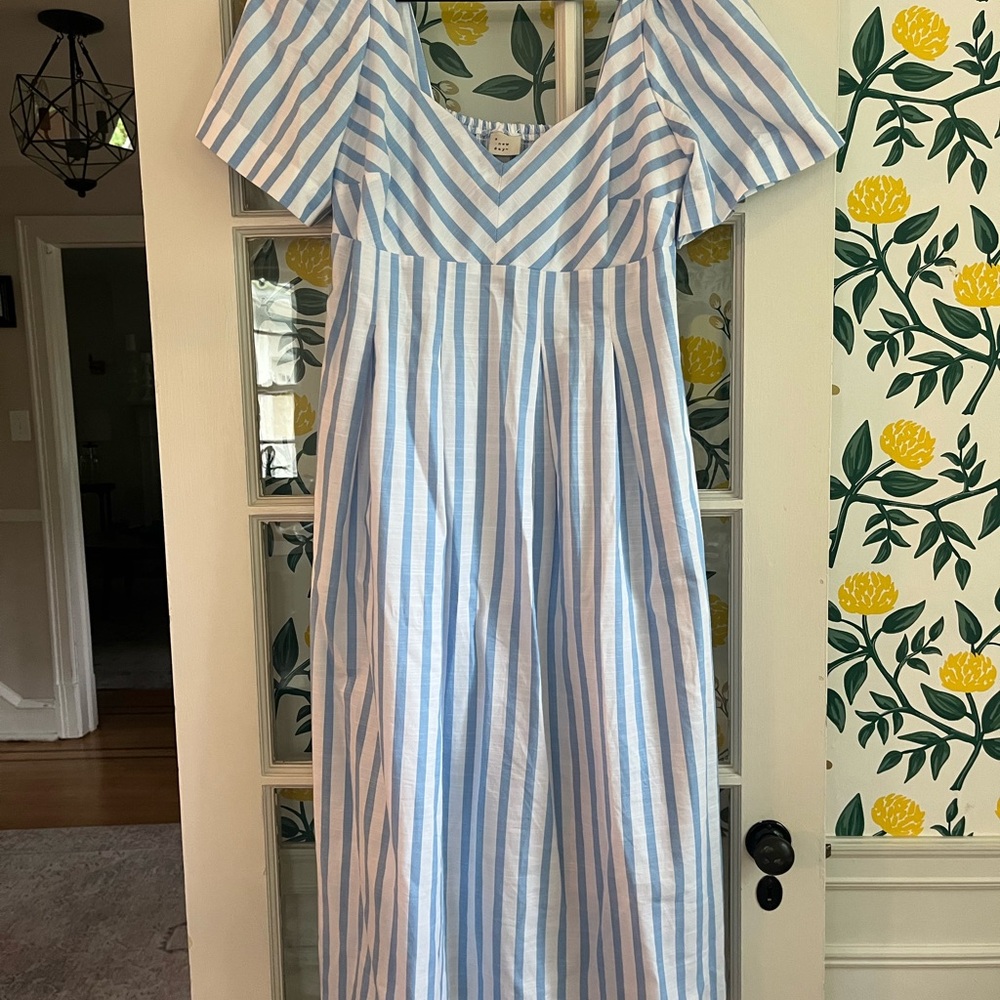 a new day Blue and White Flutter Sleeve Sundress